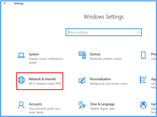 Where find Network and Internet in window