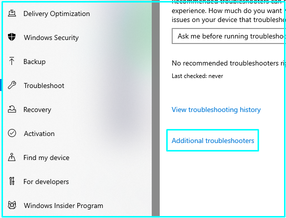 Choose Additional troubleshooters